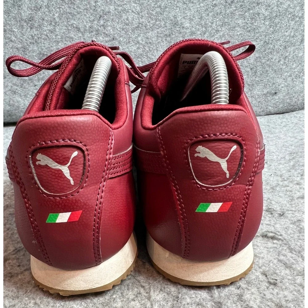 Puma Roma Scuderia Ferrari Mens Burgundy Leather Sneakers Shoes Gum Sole Size 10